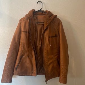 No brand faux leather jacket with removable hood size large